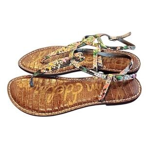 Sam Edelman Womens Sandals 8 Gigi Thong Floral Leather T strap Flats Shoes